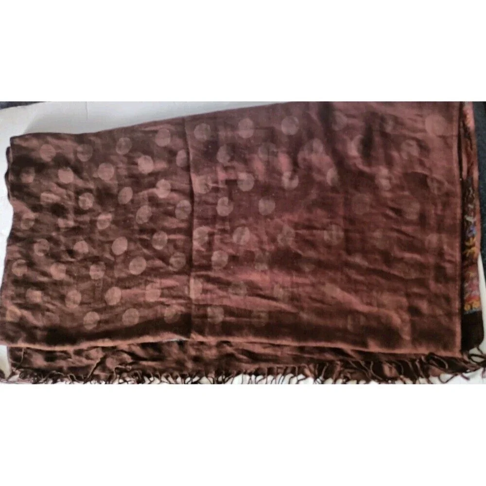 Oversized Cashmere Scarf Brown Polka Dot And Paisley Print Unbranded 27